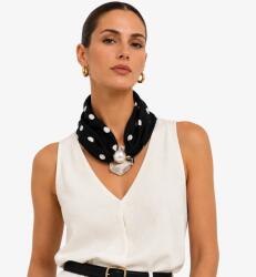 Shopika Esarfa colier satinata cu perla decorativa si inchidere magnetica, neagra cu buline albe