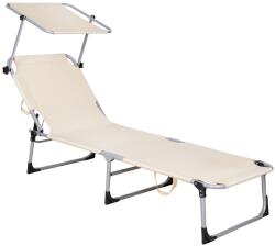  Sezlong pliabil cu parasolar, 188x57x38cm, sarcina 120kg, crem (GC-0039)