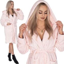  Halat de baie pentru femei pana la genunchi, cu gluga, marimea L/XL, roz (HA-7366)