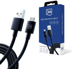3mk Protection Cablu, USB-A la Micro-USB, 5V, 2.4A, 1.2m - Hyper - Black (KF2356507) - vexio