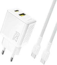 Dudao A26TCEU PD QC 25W GaN USB-A USB-C Wall Charger with USB-C Cable - White (A26TCEU white) - vexio