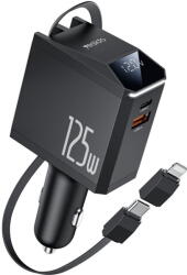 YESIDO Cablu retractabil adaptor Lightning USB-A + USB-C LED 125W Negru (KF2354989) - vexio