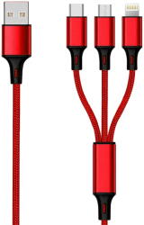 2GO 3in1 USB Ladekabel Micro-USB, Apple, TypeC Nylon 1, 5 m, Rosu (797150) - vexio