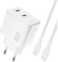 Dudao A28PCEU PD 45W GaN 2xUSB-C Wall Charger with USB-C Cable - White (A28PCEU white) - vexio