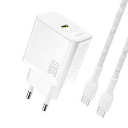 Dudao A27PCEU PD 30W GaN USB-C Wall Charger with USB-C Cable - White (A27PCEU white) - vexio