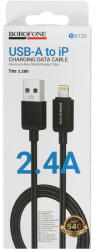 BOROFONE Cablu de Alimentare, USB la iP, 2.4A, 1m - Borofone Placer (BX120) - Black (KF2357206) - vexio