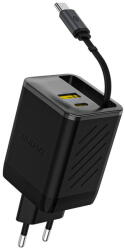 Dudao A67EU GaN 67W Wall Charger with Built-in Retractable USB-C Power Delivery Quick Charge Cable - Black (A67EU-black) - vexio