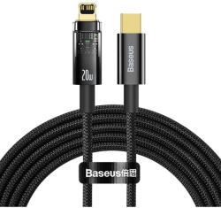 Baseus Explorer, Fast Charging, USB Type-C la Lightning 20W 2m Auto Power-Off, Negru Transparent (033080) - vexio