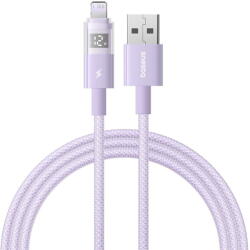 Baseus Cablu de Date cu Afisaj Digital, USB la Lightning, 2.4A, 2m - Nebula Purple (P10382700511-01) - vexio