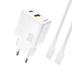 Dudao A27TCEU PD 30W GaN USB-A USB-C Wall Charger with USB-C Cable - White (A27TCEU white) - vexio
