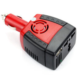 Linomag Invertor de tensiune auto, DC 12V la AC 220V, Linomag®, 150W, Adaptor priza EU/UK/USA/AU si USB 2.1, Rosu/Negru (copie) (90i2-1)