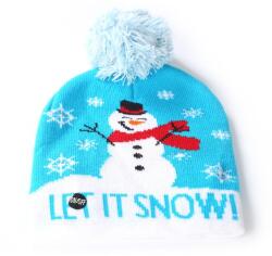 Linomag Caciula tip Fes cu Luminite LED on/off si Imprimeu de Iarna/Craciun, Let It Snow, UNISEX, marime ONE SIZE, Alb/Albastru (7a)