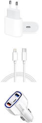 quandes Set, Incarcator Fast Charge Foxconn 18W pentru iPhone 11pro, 11 Pro Max +Cablu de date 1m Type-C-Lightning + Adaptor fast auto 7A