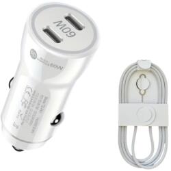 quandes Kit incarcator auto Dual fast charger USB-C-C 60W, Cablu date USB-C-C 60W-1M, QUANDES®, Compatibil cu iPhone 17, 16, 15 pro max