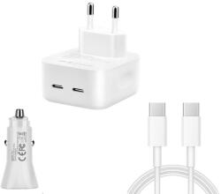 quandes Pachet, Incarcator Fast Charge 40W dual usb C, pentru iPhone 15pro, 15 Pro Max, Cablu de date 2m USB-C - C 60w, Adaptor auto USB-C, 20W, QUANDES®