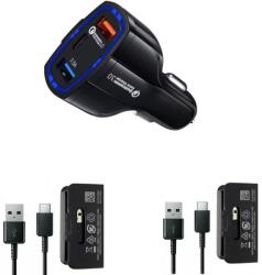 quandes Kit Incarcator Auto FAST Charger 12V 3.5A, 2 buc Cablu date Usb-C-A Black, Set 3 buc