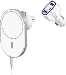 E-smartgadget Set Incarcator magnetic wireless car charger alb, 15W, pentru iPhone 12/12 Pro/12 Pro Max/12 Mini, plus incarcator auto 7A