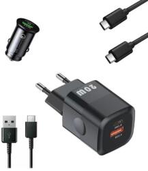 QUANDE Set 4 buc, 1 incarcator 20W PD Type-C, USB QC, 1 Adaptor auto PD Type-C, USB QC, pentru pentru Galaxy s21, s20, Note10, s10, 1 cablu date usb-C-usb-A, 1 cablu date C-C, 1M