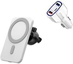 E-smartgadget Set Incarcator magnetic wireless car charger alb, pentru iPhone 12/12 Pro/12 Pro Max/12 Mini, plus incarcator auto 7A