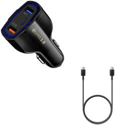  Set format din 2 Buc, 1X Incarcator Auto Fast charge 7A /35W, 1 X Type-C to Type-C cablu date 3A, Negru