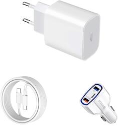 quandes Pachet, Incarcator Fast Charge 20W pentru iPhone 14, 13pro, 12 Pro Max, Cablu de date 2m 37w USB-C -Light, Adaptor fast auto 7A