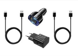 quandes Set 4buc, compatibil pentru Samsung, 1 Incarcator retea Fast 9V/2A, 2 Cablu date Type-C, Adaptor auto 3 XUSB 35w, Black, Bulk - quandes - 97,00 RON