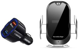 quandes Set suport auto cu incarcare wireless 15w super fast charge, Automatic sensor, pentru iphone 14, 13, 12, 11, Samsung s21, s20, s10, note10, incarcator auto fast 9A/3.1A