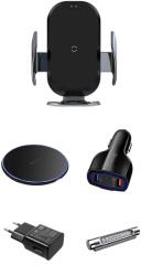 Efox Set 5buc, Incarcator Masina, Automatic Sensor, C10, fast wireless chargers, pentru Samsung, Iphone, 15W + Incarcator auto Fast 12v/3.5A + Afisare numar de telefon, pentru parcare temporara . C9
