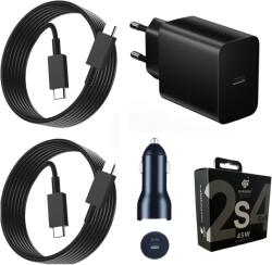 quandes Kit Incarcator USB-C 45W PD GaN, QUANDES®, super Fast Charger, 2 Cablu date USB-C-C 5A, 1, 8M, incarcator auto USB-C-C 45W, Compatibil cu S24, S3, S22