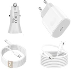 quandes Pachet 4 buc Incarcator Fast Charge 20W usb C, pentru iPh 15pro, 14, 13 12 Pro Max, 2 Cablu de date 1m USB-C - C, USB-C Light, 60w, Adaptor auto USB-C, 20W, QUANDES®