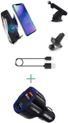 E-smartgadget Set 2 buc: Suport telefon pentru auto cu incarcare wireless QI 10W, e-smartgadget, Wireless Charger + Incarcator auto fast charge 12v/3.5A, Negru