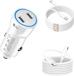 quandes Kit incarcator auto Dual USB-C-C 60W Fast Charger, 1 Cablu date USB-C-C 60W, 2M, 1 Cablu date USB-C-ligt 37W 2M, Compatibil cu iPhone 16, 15, 14, 13, 12, 11 pro max, QUANDES®
