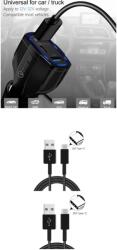 E-smartgadget Set 3 buc: 1Buc Incarcator Auto FAST CHARGER Usb 12V/3, 5A + 2 Buc Cablu date Typ C, S10, 10. +, S8, , S9+, Note 8, 9, Black, NEW, 7A