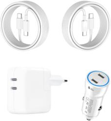 quandes Kit Incarcator Dual USB-C 50W Fast Charger, 2 Cablu date USB-C-C 60W, 1M, incarcator auto Dual USB-C-C 60W, Compatibil cu iPhone16, 16 pro max, QUANDES®