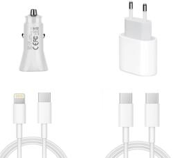 quandes Pachet 4 buc Incarcator Fast Charge 20W usb C, pentru iPhone 15pro, 14, 13 12 Pro Max, 2 Cablu de date 2m USB-C - C, USB-C Lightning, 60w, Adaptor auto USB-C, 20W, QUANDES®