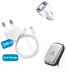 Foxconn Set, Incarcator Fast Charge Foxconn 18W pentru iPhone 11pro, 11 Pro Max +Cablu de date 1m Type-C-Lightning + Adaptor fast auto 7A
