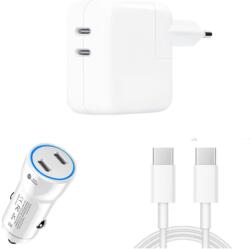 quandes Kit Incarcator Dual USB-C 50W Fast Charger, Cablu date USB-C-C 67W, 2M, incarcator auto Dual USB-C-C 60W, Compatibil cu iPhone16, 16 pro max, QUANDES®