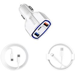 quandes Set incarcator Auto 35W/7A USB-A/C, PD 3.0 pentru iPhone 15, 14, 13, 12, 11, Pro Max, cablu date C-C, 1 cablu date lighting usb-C, 1M, QUANDES® - quandes - 133,00 RON