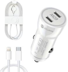 quandes Kit incarcator auto Dual fast charger USB-C-C 60W, Cablu date USB-C-C 60W, USB-C-ligth 37W, 1M, Compatibil cu iPhone 17, 16, 15, 14, 13, 12 pro max, QUANDES® - quandes - 99,55 RON