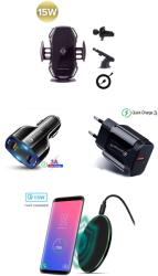 E-smartgadget Set 4buc : Incarcator Auto, Luxury S6-A New Model, Automatic sensor, fast wireless charge 10W, prindere grila ventilatie+Ventuza, negru +fast car chargers 12V/3.5A, +wireless charge slim pad 10w