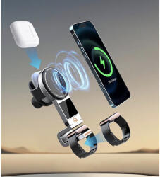 quandes Incarcator auto wireless 3 in 1 de 15w pentru Apple Watch S10 pentru Airpods Pro 2, statie de incarcare, suport magnetic pentru telefon auto pentru iPhone 17/ 16/ 15/ 14/ 13/ 12 pro max