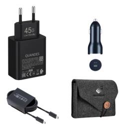 quandes Kit Incarcator USB-C 55W GaN T4510, super Fast Charger, 1 Cablu date USB-C-C 5A, 1, 8M, incarcator auto USB-C-C 45W, QUANDES® Compatibil cu S26, S25, S24, geanta depozitare