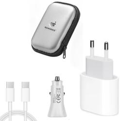 quandes Pachet, Incarcator Fast Charge Apple 20W pentru iPhone 17pro, 16pro, 15pro, 15 Pro Max, QUANDES®, Cablu de date 1m Type-C-C 60w, Adaptor fast auto 20w PD, geanta depozitare