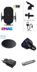 E-smartgadget Set 5 buc : Incarcator car Automatic SMART sensor, fast wireless chargers iPhone 8, xs, xsmax, samsung, s10, s8, s9, note8, 9 +Incarcator Wireless Fast Charging Pad, +Incarcator retea Fast Charger, +I