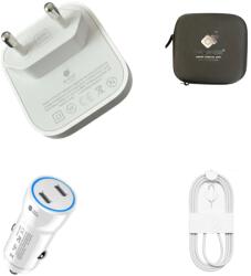 quandes Kit Incarcator USB C de 40 W dinamic 60w si cablu de incarcare Type C-C 1m, incarcator auto Dual USB-C-C 60W, QUANDES® pentru iPhone 17 Pro Max 17 5G, 16 Pro Max, iPhone 15Pro, geanta protectie