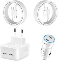 quandes Kit Incarcator Dual USB-C 40W Fast Charger, 2 Cablu date USB-C-C 60W, 1M, incarcator auto Dual USB-C-C 60W, Compatibil cu iPhone16, 16 pro max, QUANDES®