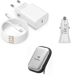 quandes Pachet, Incarcator Fast Charge compatibil 20W pentru iPhone 16, 15 pro, 16, 15 Pro Max, ipad pro-2020 Cablu de date 2m USB-C -C, 67w, Adaptor fast auto 7A/35w, Geanta de depozitare EVA