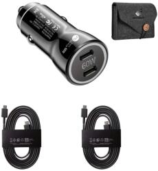 quandes Kit incarcator auto Dual USB-C-C 60W Fast Charger, 2 Cablu date USB-C-C 5A-1, 8M, QUANDES®, Compatibil cu Galaxy s26, s25, 24, 23 Ultra, geanta depozitare