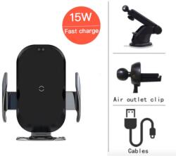 E-smartgadget Incarcator masina Wireless, FAST Charge, 10W pentru Iphone, Samsung Prindere grila ventilatie+ventuza, Universal, silver