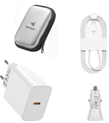 quandes Kit de incarcare rapida USB-C, 20W si cablu USB-CC 1m incarcator auto PD-C 20W, compatibil cu iPhone 17 / 16 / 15 promax, Geanta de depozitare EVA